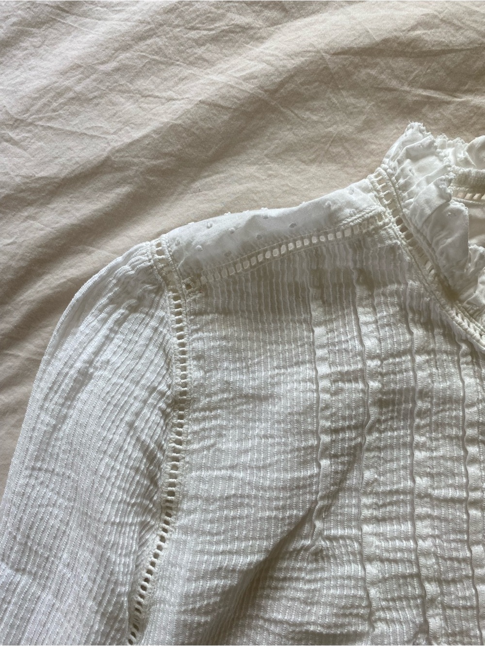 Quince White Textured Ruffle Button-Front Blouse - Picture 3 of 6